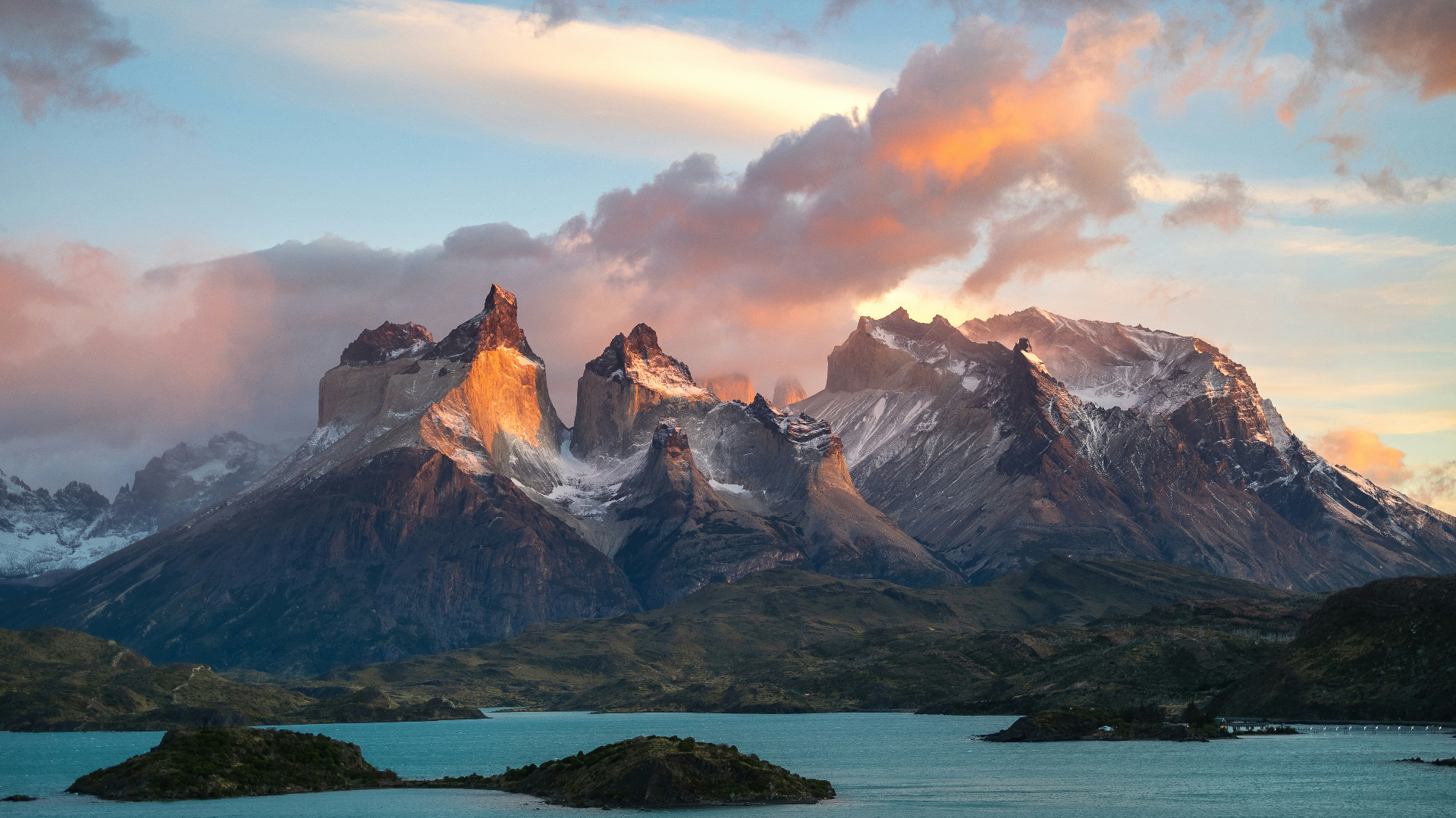 Torres del Paine peaks at sunrise